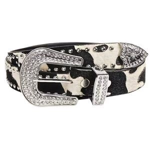 NWT Western Cow Print Rhinestone Belt Bling Studded Cowgirl Y2K Country Large